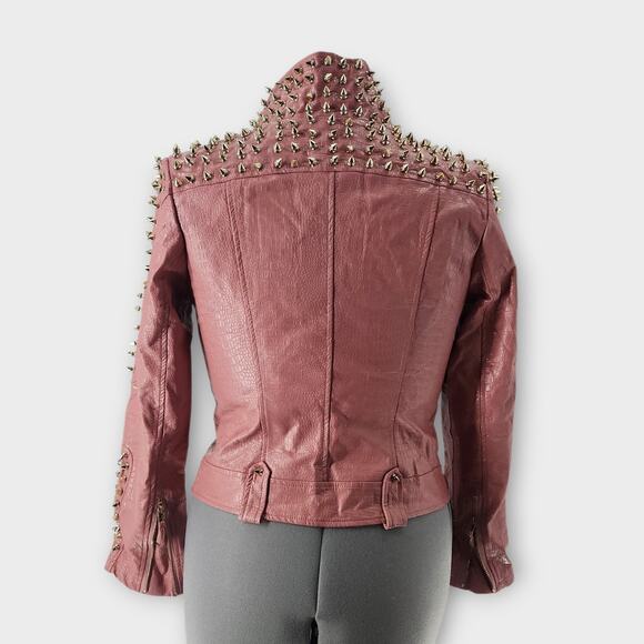 SX Honey Pot Spiked Jacket Womens S Faux Leather Baby Pink Belted Punk Moto NWT - Picture 7 of 10